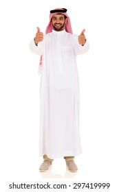 Good Looking Arabian Man Giving Thumbs Up On White Background