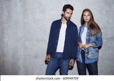 Good Looking Couple In Denim, Portrait