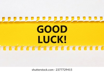 Good luck symbol. Concept words Good luck on beautiful yellow paper. Beautiful white paper background. Business, motivational good luck concept. Copy space. - Shutterstock ID 2377729415