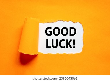 Good luck symbol. Concept words Good luck on beautiful white paper. Beautiful orange table orange background. Business, motivational good luck concept. Copy space. - Shutterstock ID 2395043061