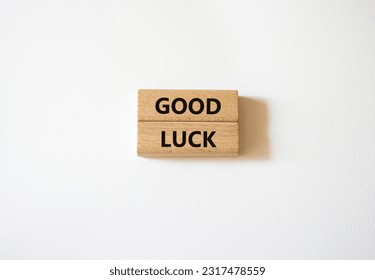 Good luck symbol. Wooden blocks with words Good luck. Beautiful white background. Business and Good luck concept. Copy space. - Shutterstock ID 2317478559