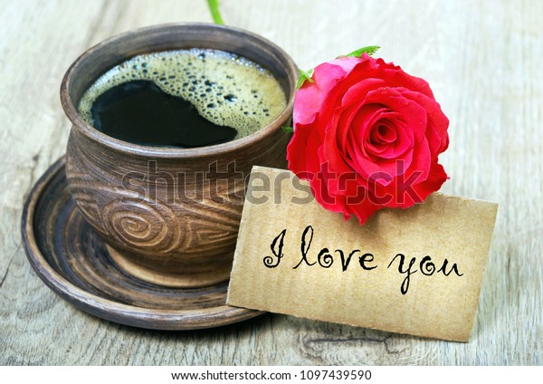 Good Morning Cup Coffee Red Rose Food And Drink Holidays Stock