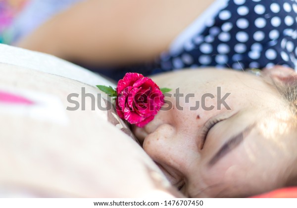 Good Morning Girl Sleeping Her Husband Royalty Free Stock Image