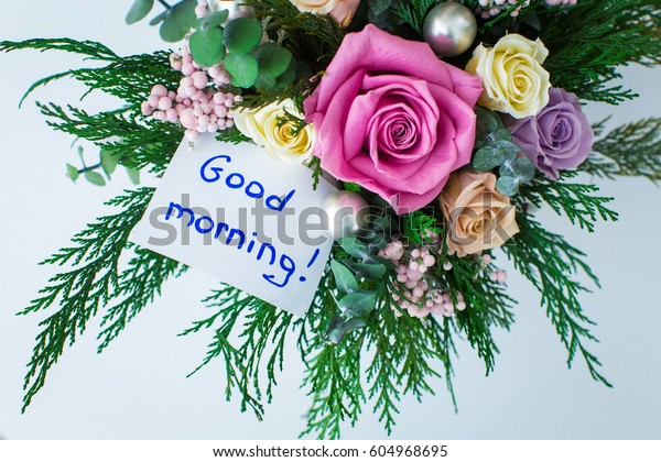 Good Morning Greeting Beautiful Bouquet Flowers Stock Photo Edit