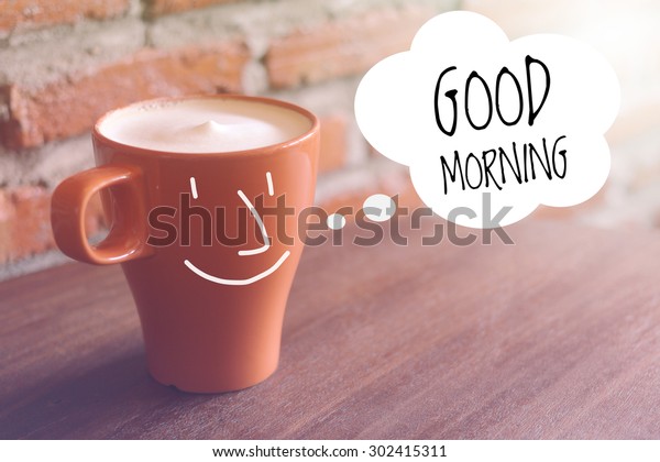 Guten Morgen Auf Unscharfem Kaffeetassen Hintergrund Mit Stockfoto Jetzt Bearbeiten