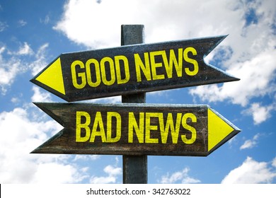 Good News - Bad News signpost with sky background