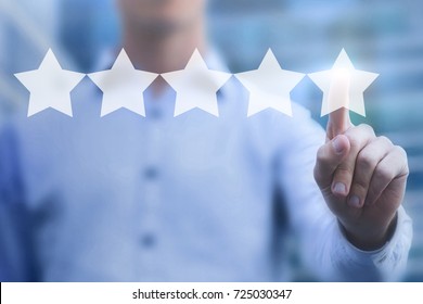 Good Rating Online Concept, 5 Stars Review, Positive Feedback Of Satisfied Customer