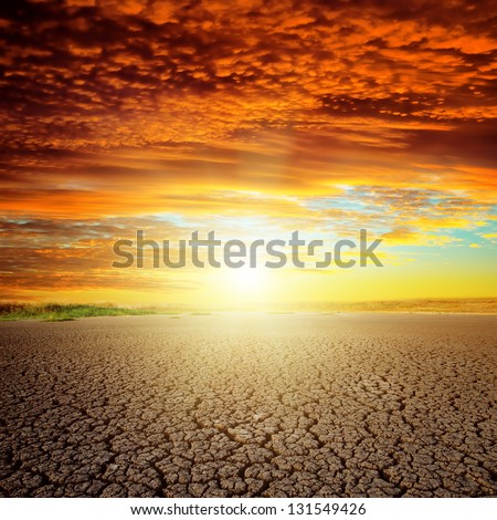 good red sunset over drought eart