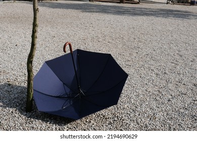 Good Weather Made Umbrella Useless. Sunny Day With Umbrella Outside.