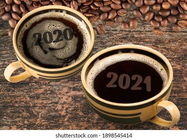 Goodbye 2020, Hello 2021 Holidays Food Art Theme Coffee Cups With Number 2021 And 2020