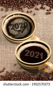 Goodbye 2020, Hello 2021 Holidays Food Art Theme Coffee Cups With Number 2021 And 2020