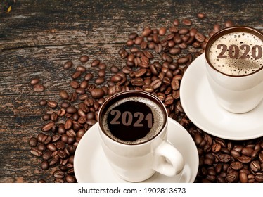 Goodbye 2020, Hello 2021 Holidays Food Art Theme Coffee Cups With Number 2021 And 2020