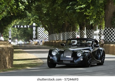 GOODWOOD, UNITED KINGDOM - JULY 3: Morgan drives up the hill at the Goodwood Festival of Speed in the United Kingdom on July 3, 2010 in Goodwood, UK
