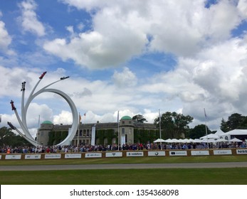 Goodwood, West Sussex/UK - June 30 2017: The Gerry Judah designed Central Feature at 2017 Goodwood Festival of Speed celebrating five decades of Bernie Ecclestone's involvement in Grand Prix racing.