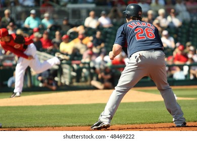 GOODYEAR, AZ - MARCH 5: Cleveland's Austin Kearns Leads Off First Base During The Indians' Cactus League Game Vs. The Reds On March 5, 2010 At Goodyear Ballpark, Goodyear, Arizona. Cleveland Won, 9-2.