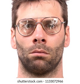 Goofy Man With Broken Vintage Glasses - Isolated On White