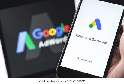 Google Ads (AdWords) Logo On The Screen Smartphone. Google Ads Is A Service Of Contextual, Basically, Search Advertising From Google. Moscow, Russia - March 23, 2020