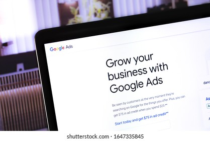 Google Ads Start Page On The Screen Notebook. Ads Is A Service Of Contextual, Basically, Search Advertising From Google. Moscow, Russia - October 22, 2019