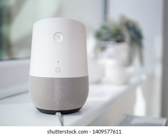 Google Home On Windowsill In Home Setting