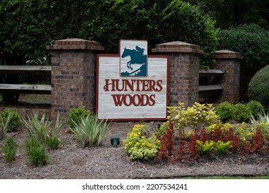 Goose Creek, SC - Aug 26 2022: A Sign For The Hunter's Woods Subdivision Of Crowfield Plantation