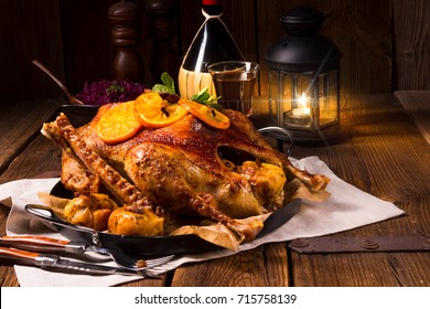 Goose with red cabbage