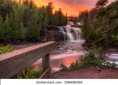 Gooseberry Falls State Park on Minnesota's North Shore of Lake Superior during sunset