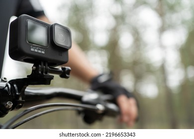 Gopro Action Camera Mounted On Bike