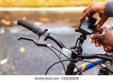 GoPro Hero 7 White Action Camera In Housing On Bike Handle Bars Baton Rouge, Louisiana USA - December 31 2018