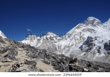 GorakShep village, Everest Base Camp trek, trekking with a stunning view on Mount Everest, Lhotse, Nuptse.