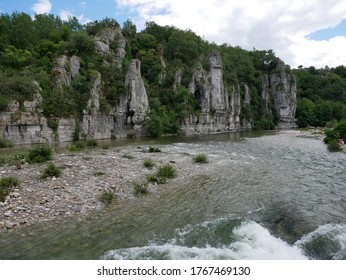 gorge and river with vertical cliffs
