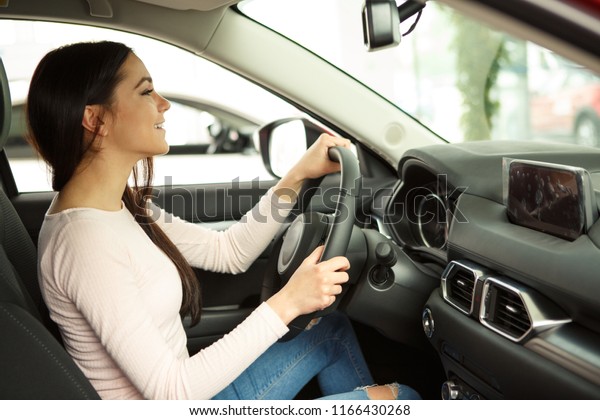 Gorgeous Beautiful Girl Sitting Automobile Cabin Stock Photo Edit