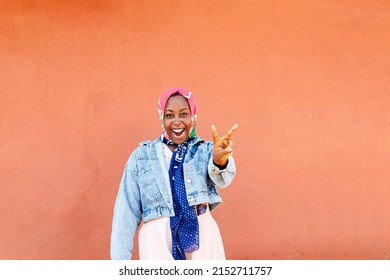 Gorgeous Black African Female Holding Up Two Fingers