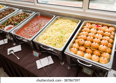 Gorgeous Buffet Spread Of Western Food Of Burgers And Pasta.