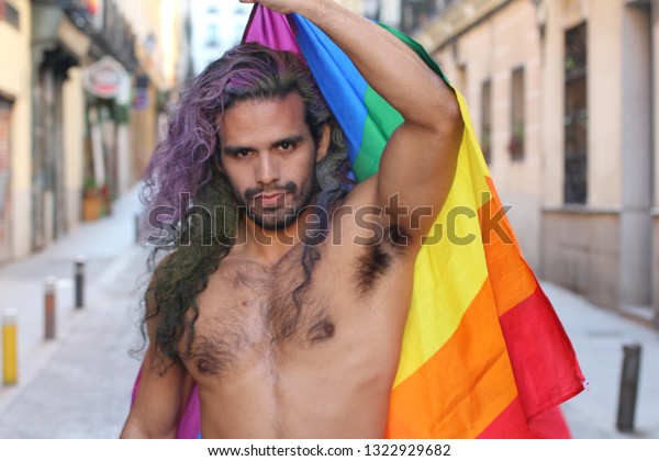 Gorgeous Gay Man Holding Rainbow Flag Stock Photo Edit Now