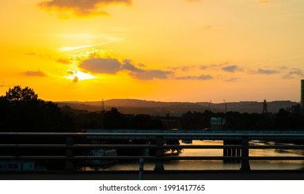 Gorgeous Golden Hour Sunset Over West Lake Texas Hills In Austin Texas USA Capital City Travel Destination Nature Sunset Across Bridges On Town Lake 