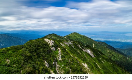 Gorgeous green ridgeline of Dainichi Mountain in Toyama Prefecture, Japan.