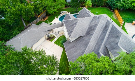 Gorgeous Luxury Home Real Estate Investment With Attached Garage And Backyard Pool, Nice Angles On Rooftop And Amazing Location In Austin Texas USA Drone View Above Atx Homes