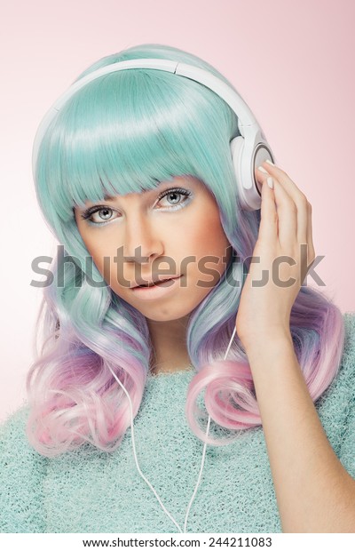Gorgeous Modern Teenage Girl Headphones Beautiful Stock Photo