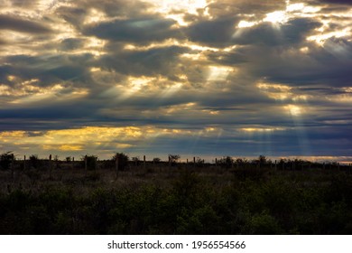 Gorgeous Panorama Scenic Of The Strong Sunrise With Silver Lining And Cloud On The Orange Sky.

 15.04.2021 : Europe, Bulgaria , Sofia, Plovdiv, Asenovgrad