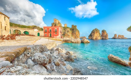 Gorgeous Scene Of Tonnara Di Scopello. Popular Travel Destination On Mediterranean Sea. Location: Scopello, Province Of Trapani, Sicily, Italy, Europe