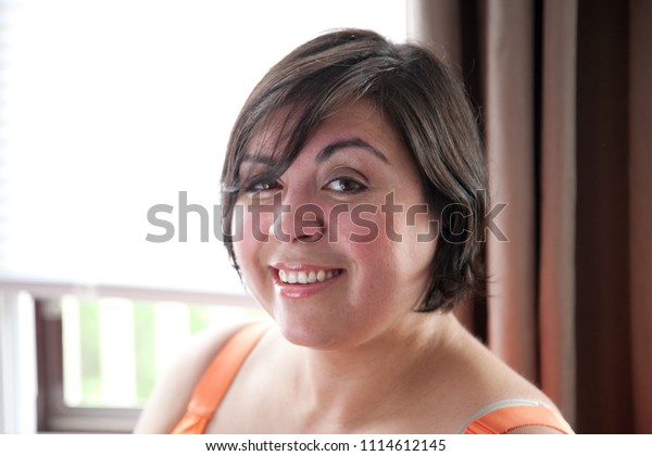 Gorgeous Short Haired Curvy Woman Brown Stock Photo Edit