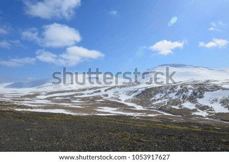 Similar – Image, Stock Photo Snow-covered mountain and Icelandic moss