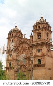 Gorgeous Spanish Baroque Architecture Style Of Church Of The Society Of Jesus Or Iglesia De La Compania De Jesus Facade, Historic Center Of Cusco, Peru