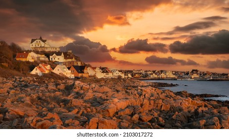 Gorgeous Sunset Over Fishing Village Mölle In Sweden.