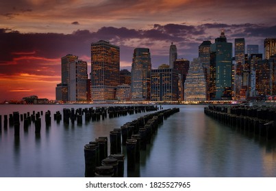 Gorgeous View Of Manhattan Over Hudson River, At Dusk, New York Skyline At Sunset, USA.