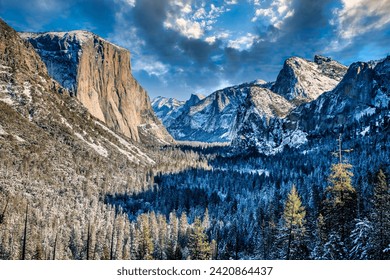 Gorgeous Winter Storm Views at Yosemite Tunnel View, Yosemite National Park, California - Powered by Shutterstock