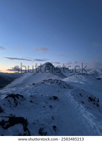 Similar – Image, Stock Photo Mountain top covered with fog in the Alps