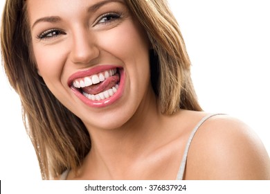 Gorgeous woman with beautiful, healthy  teeth smile 