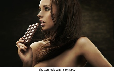 Gorgeous Woman Holding Chocolate