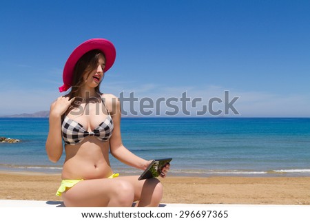 Gorgeous young busty naughty long haired brunette teen girl in swimwear enjoying the sun on a Gorgeous Young Busty Naughty Long Haired Stock Photo (Edit Now ...